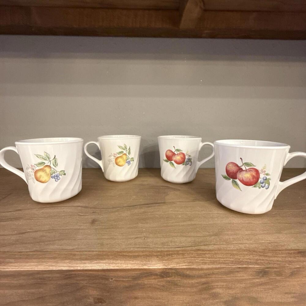 4 Corelle Coordinates Stoneware Chutney Abundance Fruit Swirl Coffee Cups Mugs